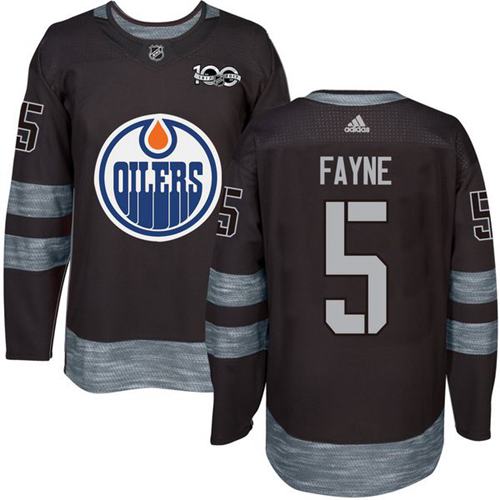 Adidas Oilers #5 Mark Fayne Black 1917-100th Anniversary Stitched NHL Jersey